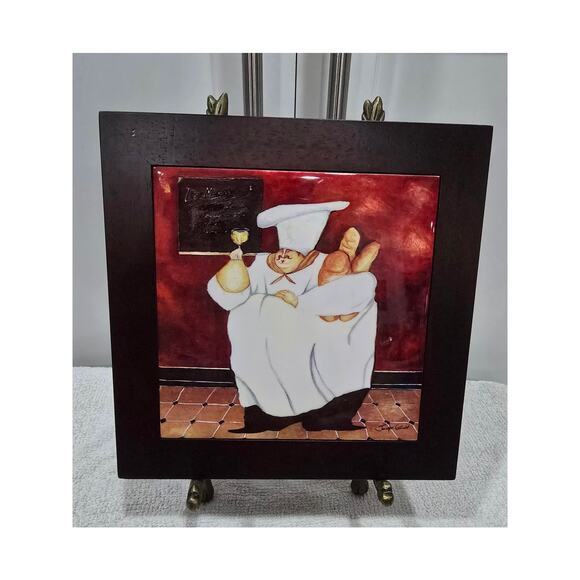 Jennifer Garant “Fat Chef” Set of 5 Framed Ceramic Tile Trivets / Wall Hangings - Picture 4 of 11